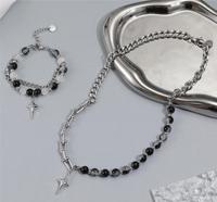 Collier pendentif en acier inoxydable style Hip Hop avec chaîne à maillons géométriques et perles de diamant, chaîne claviculaire pour hommes et femmes