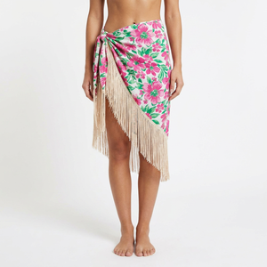 Floral Print Bohemian Wrap <b>Skirt</b> <b>With</b> Tassels Mid <b>Waist</b> Loose Fit Knitted Polyester Shorts <b>Skirt</b> - Product Image 1