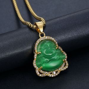 Chinese Style Stainless Steel Maitreya Buddha Pendant With Cat's Eye Stone And Chalcedony For <b>Couples</b> <b>Necklace</b> Unisex Jewelry - Product Image 4