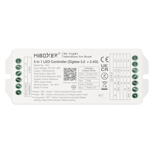 PZ5 5 in 1 LED Controller Zigbee 2.4G Miboxer Output Max 20A Brightness and Saturation Controllable 5 Output Mode Controller
