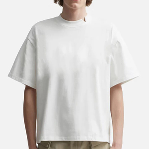 T-shirt blanc ample en coton premium de qualité supérieure, col rond, uni, épais, vierge, surdimensionné, pour fabricants - Product Image 1