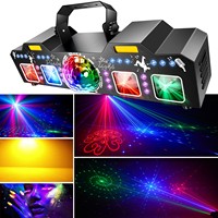 Mini projecteur laser 7-en-1 à quatre têtes 2026, lumière de scène compacte LED UV RGBW, prise universelle pour KTV et soirées DJ