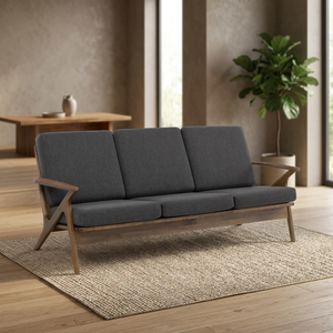 Sofá Premium de 3 Plazas en Madera de Nogal, Tapizado, con Estructura de Madera Curvada en Forma de Z, Diseño Contemporáneo para Hogares y Hostelería - Product Image 1