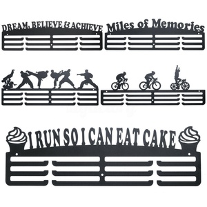 Support mural en polyester noir pour médailles, ceintures, articles de gymnastique, articles de football sublimés, étagère miniature, cordons et articles de course - Product Image 2