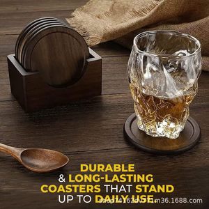 Solid Wood Round Coaster Set Walnut Color Heat Insulating Placemat For <b>Teacup</b> Holder Promotional Use - Product Image 3