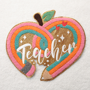 2024, venta al por mayor, parches de hierro personalizados, diseño de manzana para profesores, tela de chenilla bordada, bolsas adornadas con purpurina, parches - Product Image 3