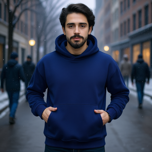 Sweat-shirt à capuche en polaire pour homme, bleu marine, personnalisé avec impression et broderie, coupe classique, service OEM - Product Image 2