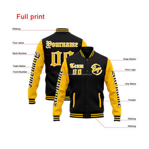 Veste d'université réversible en laine brodée haut court Style formel col montant bouton fermeture éclair XS étanche hiver - Product Image 5