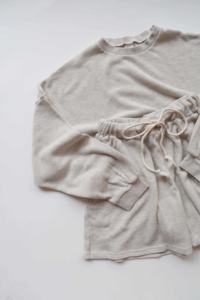 Personnalisé famille gaufré coton match surdimensionné maman et moi à manches longues col rond haut avec court ensemble vêtements costume - Product Image 4