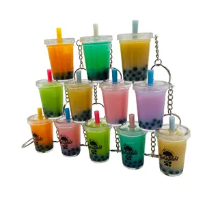 BSBH sıcak satış Kawaii PVC süt çay anahtarlık buz küpü ile Boba çayı anahtarlık