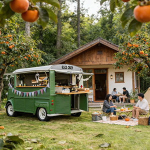 ZOWN Electric Mobile Food Cart 4 Wheel <b>Green</b> Outdoor Catering Van for <b>Coffee</b> Snack Fast Food Service - Product Image 1