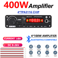 Placa Amplificadora de Plástico DC 8-26V 400W 4*100W con Decodificador MP3 BT5.0, USB/TF/FM/AUX, Compatible con Pantallas de 2-4 Pulgadas, Grabación de Llamadas, Audio para Auto y Hogar