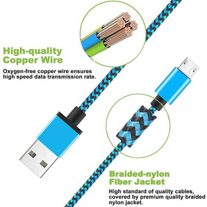 Cable de carga rápida de nailon trenzado, Cable Micro <span class=keywords><strong>USB</strong></span> de 3 pies para Android 2A - Product Image 5