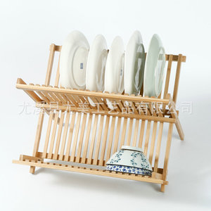 Wooden dish <b>rack</b>/drainer/rice dish organizer, double-layer small simple foldable bowl, chopsticks and <b>plate</b> storage <b>rack</b> for - Product Image 3