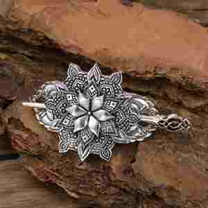 Pince à cheveux bohème nordique viking rétro en alliage de lotus, pince à cheveux norvégienne personnalisée pour femmes, tressée, tendance, 6 cm - Product Image 4