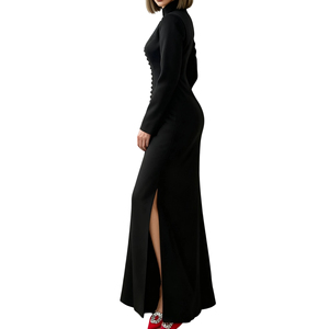 เดรสยาวคอวีแขนยาวเอวสูงผ่าข้างแฟชั่นสำหรับผู้หญิงรุ่นใหม่ - Product Image 3