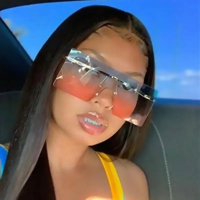 대형 갈색 선글라스 2020 여성 레트로 빈티지 선글라스 럭셔리 브랜드 무테 안경 Oculos De Sol Feminino 큰 그늘