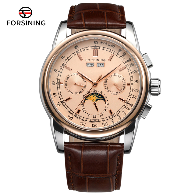 Reloj Para Forsining Moon Phase Multifunctional Date and Day Watch Custom Mechanical Luxury Brand Automatic Men Wrist Watches