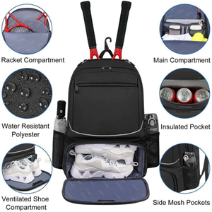 Wholesale Tennis Bag, <b>Large</b> Tennis Racket <b>Backpack</b> for Men & <b>Women</b>, Ventilated Shoe Compartment, Holds 2 Rackets - Product Image 3