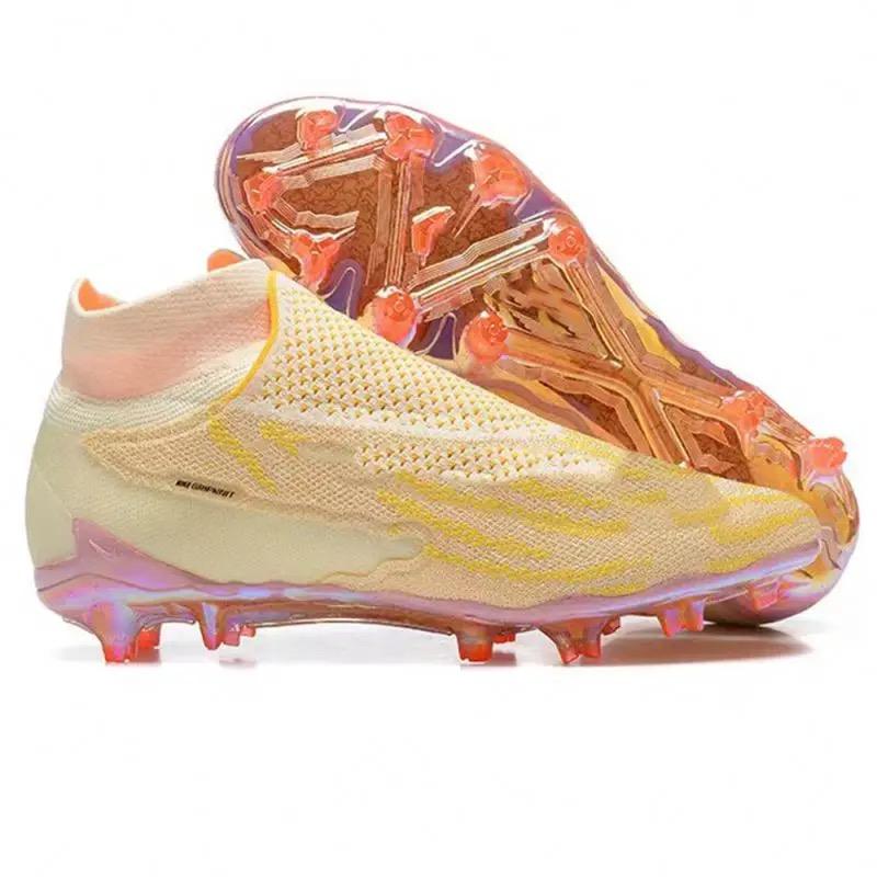 Cheap Price Phantom GX Football Shoes High Top Fly Knitting Original  Electroplated Sole FG Soccer Shoes Football Boots