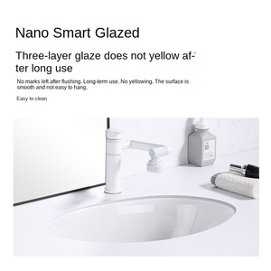 <span class=keywords><strong>Lavabo</strong></span> empotrado de cerámica cuadrado de gran capacidad, diseño bajo encimera de <span class=keywords><strong>fondo</strong></span> plano para lavado de cara en el hogar, <span class=keywords><strong>lavabo</strong></span> de baño - Product Image 2