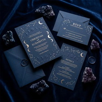Ensemble d'invitations de mariage de luxe bleu nuit gaufré 3D haut de gamme avec estampage à chaud, papeterie céleste pour événements