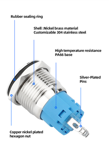 IP65สวิตช์ปุ่มกด4พิน1NO กันน้ำได้16มม. หัวโลหะโลหะแบบกลมโครงสร้างอิเล็กทรอนิกส์ชั่วขณะแรงดันไฟฟ้าสูงสุด250V - Product Image 2