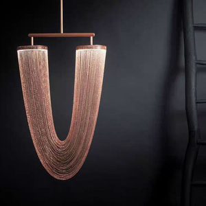 <span class=keywords><strong>Lustre</strong></span> moderne de luxe avec chaîne dorée et pampilles, luminaire suspendu LED en forme de U pour hôtel, villa, escalier, bar, hall - Product Image 4