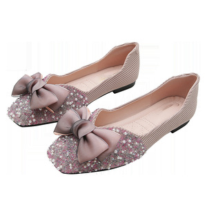 Nuevas Zapatillas Náuticas Planas con Perlas y Pedrería, Punta Cerrada, Sin Cordones, Ligeras, Transpirables, de Tela Elástica con Diseño de Parches Dobles - Product Image 1