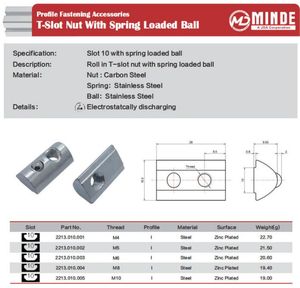 Écrou à billes à <span class=keywords><strong>ressort</strong></span> Minde M4 M5 M6 M8 M10 pour profilé en aluminium série 5050, machine d'impression 3D, industrie - Product Image 3