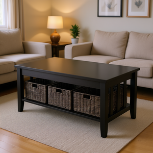 Morris Coffee <b>Table</b> With 3 Baskets <b>Foldable</b> Wood Modern Living Room Furniture - Product Image 2