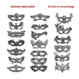 Masque de style dentelle, demi-visage, noir, pour homme adulte, pour Halloween, Noël, fêtes costumées, accessoires de fête - Product Image 2