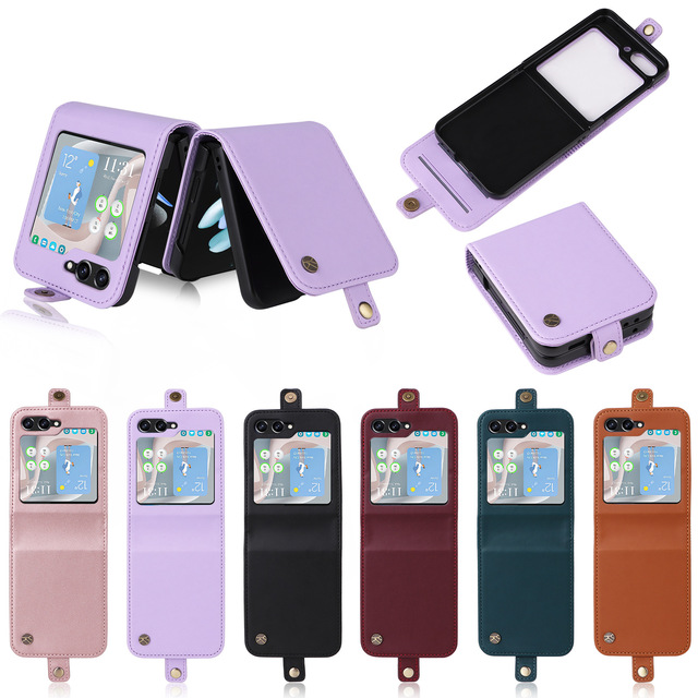 For Samsung Z Flip 5 6 Non-Slip Mini Leather Bag Case for Samsung Galaxy Z Flip 6 5 Card Slot Wallet Cases