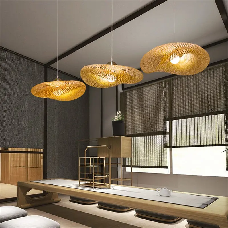 Hanging Chandelier Led Bamboo Pendant Light woven lamp for indoor