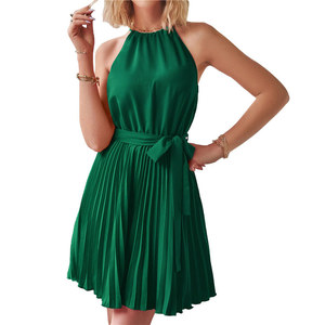 Vestido <span class=keywords><strong>Mini</strong></span> Casual Elegante para Mujer, Vestido Corto sin Mangas, Falda Corta Plisada, Vestidos Halter para Playa de Verano - Product Image 4