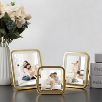 Cadre photo en métal et verre de style nordique créatif avec gaufrage géométrique doré pour spécimens végétaux DIY, idéal pour la décoration intérieure