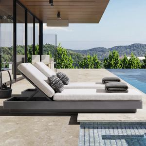 Moderno esterno doppia Chaise-Chaise-Lounge impermeabile in alluminio lettino <span class=keywords><strong>per</strong></span> piscina <span class=keywords><strong>spiaggia</strong></span> Hotel ponte cortile Villa come <span class=keywords><strong>spiaggia</strong></span> Daybed - Product Image 6