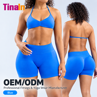 Ensemble deux pièces personnalisé OEM ODM pour femmes : Soutien-gorge de sport dos nu et short cycliste taille haute sans couture, effet froncé aux fesses, anti-humidité
