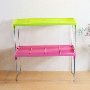 Folding Storage <b>Rack</b> Plastic Shelf 2 Tier <b>Kitchen</b> Bathroom Organizer Stackable Desktop Holder Red And Green Color - Product Image 1