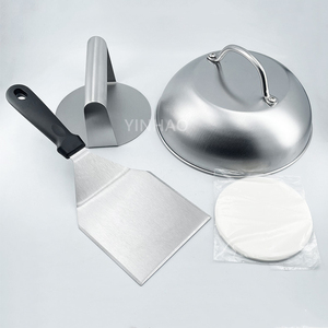 Conjunto YINHAO 4 em 1 para Smash <span class=keywords><strong>Burger</strong></span>: Tampa para Grelhar, Raspador e Prensa de Hambúrguer em Aço Inoxidável 304 para Chapa Plana - Product Image 1