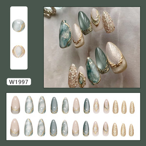 Uñas Postizas 3D con Efecto Ojo de Gato, Degradado Dorado Irregular, Removibles, 24 Piezas - Product Image 2