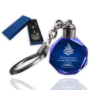 Letras personalizadas con Logo árabe, grabado láser 3d, llavero de luz Led de cristal, conjunto de regalo Islámico
