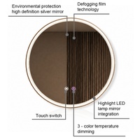 Miroir intelligent de salle de bain 088-Y, circulaire, mural, avec affichage de la température en temps réel, miroir LED anti-buée, à intensité variable, pour usage résidentiel