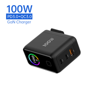 Chargeur rapide GaN PFC 100W TOMMOX avec affichage de puissance, accessoires ultra-tendance en gros pour iPhone, Samsung, téléphone et tablette