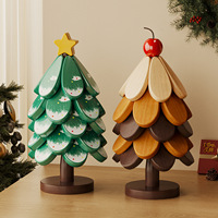 Sous-verre pliable en bois massif motif sapin de Noël, résistant à la chaleur, pour décoration de table de cuisine et repas de fêtes