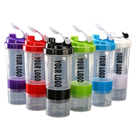 Bouteille de shaker à protéines en plastique transparent de 550 ml, gobelet vide pour poudre de sport, bouteilles d'eau, gobelets de sport, logo personnalisé avec échelle