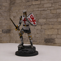 Figurines de Chevaliers Templiers Médiévaux Peintes à la Main, Artisanat en Résine, Statues de Guerriers Croisés avec Épées et Boucliers, Sculpture de Collection