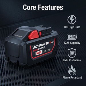 VICTPOWER 18V 12Ah 10C Li-ion <b>Battery</b> for Milwaukee 18V M18 Tools Replacement BMS Overcharge Protection Flame Retardant 1530g - Product Image 4