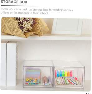 Paquete de 2 Cajas Organizadoras Apilables Rectangulares de PET Transparente para Escritorio, Oficina, Hogar, Artículos de Aseo - Product Image 2