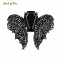 Bague de fiançailles gothique noire avec ailes hexagonales en moissanite, personnalisée en or K pavé, pour femme, vente en gros